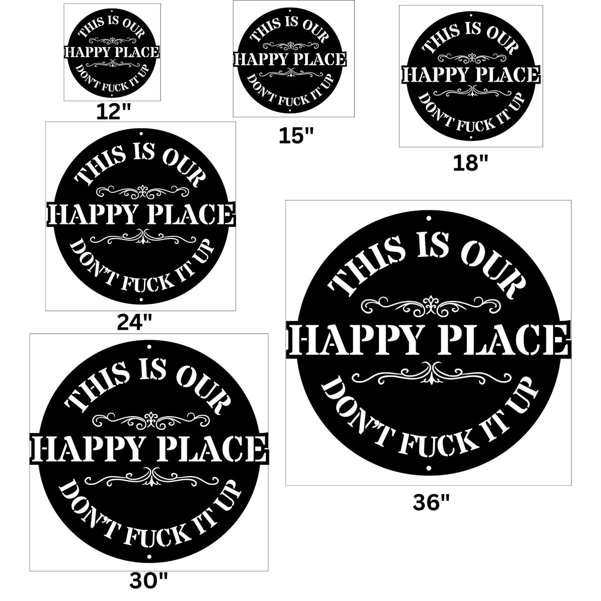 This Is My Happy Place Metal Sign, Scrollwork Steel Wall Decor, Porch & Garden Hanging Art, Rustic Home Sanctuary Decor Gift