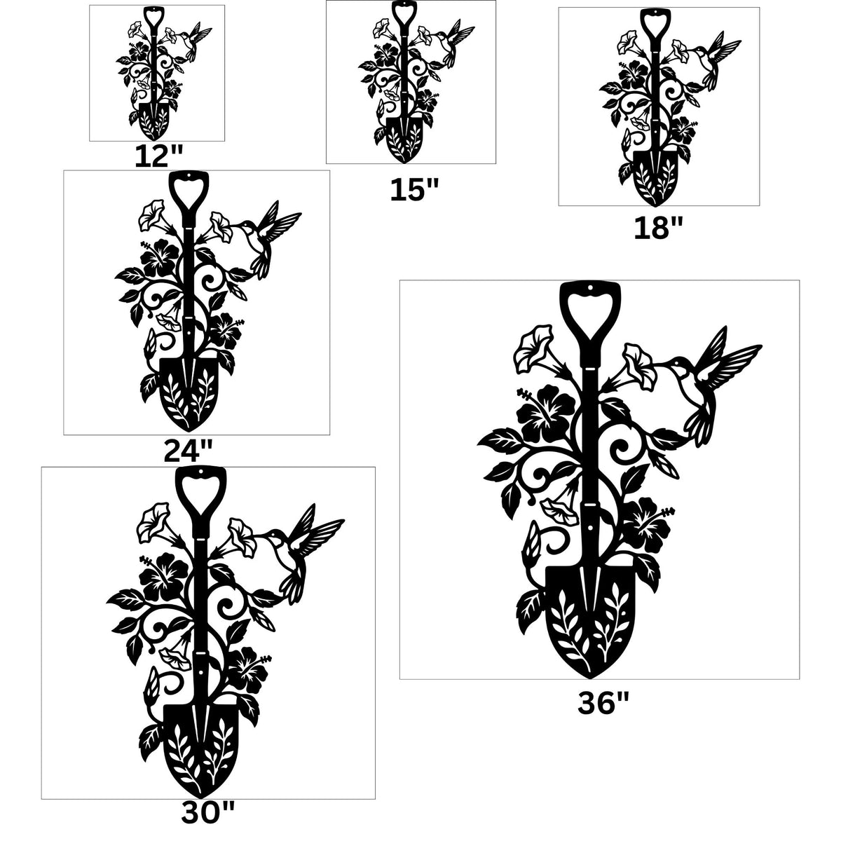 Metal Garden Shovel Wall Art with Hummingbird & Flowers, Rustic Outdoor Spade Sign, Floral Yard Decor, Nature Gift for Gardeners