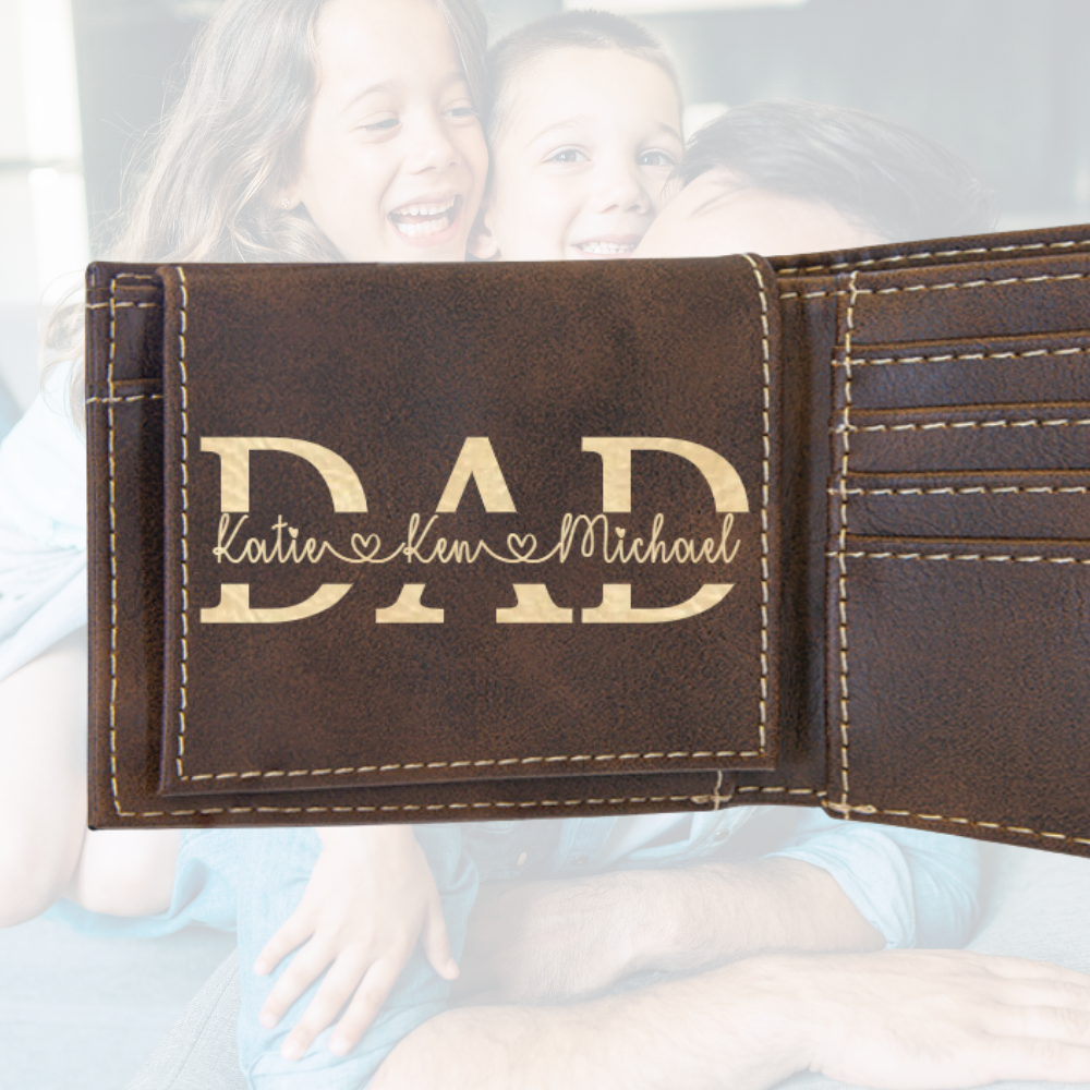 Dad Split Name Wallet, Premium Leather Bifold Wallet For Dad, Father's Day Gift, Christmas Gift For Dad