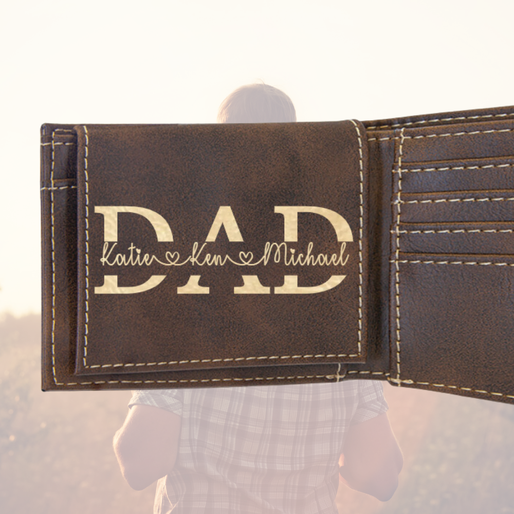 Dad Split Name Wallet, Premium Leather Bifold Wallet For Dad, Father's Day Gift, Christmas Gift For Dad