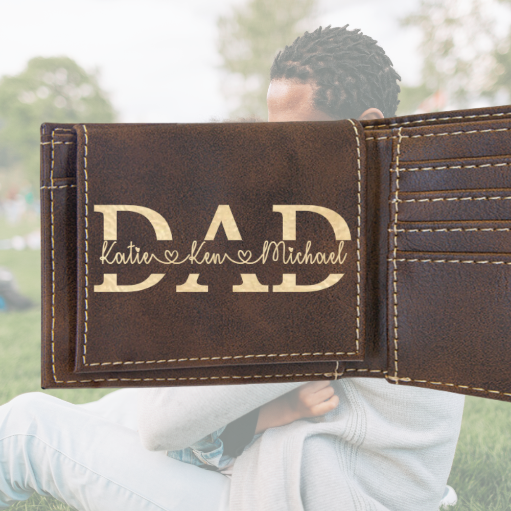 Dad Split Name Wallet, Premium Leather Bifold Wallet For Dad, Father's Day Gift, Christmas Gift For Dad