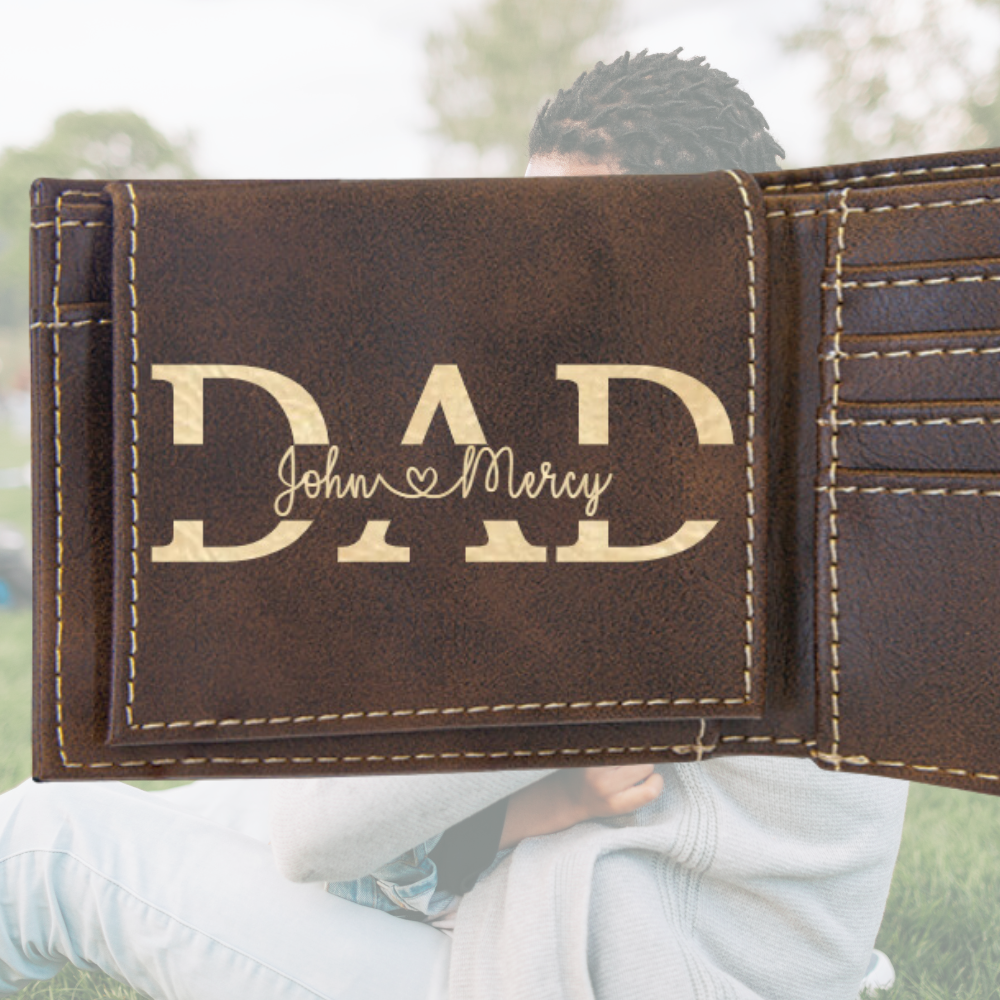 Dad Split Name Wallet, Premium Leather Bifold Wallet For Dad, Father's Day Gift, Christmas Gift For Dad