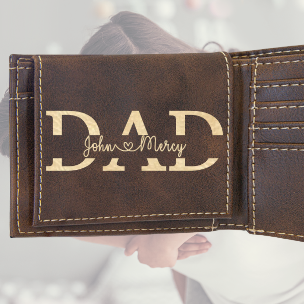 Dad Split Name Wallet, Premium Leather Bifold Wallet For Dad, Father's Day Gift, Christmas Gift For Dad
