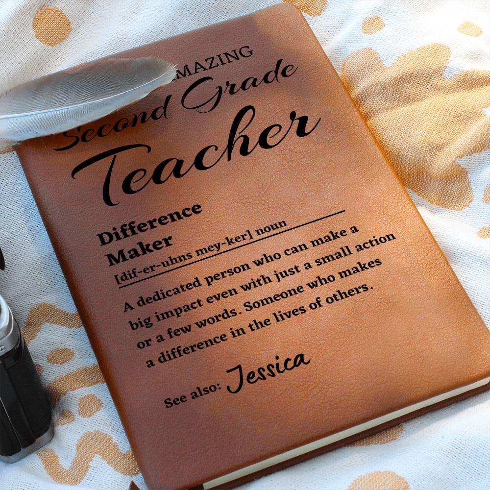 Difference Maker Journal, Second Grade Teacher Gift, Personalized Colleague Friend Mentor Appreciation Gift, Custom Name Leather Journal