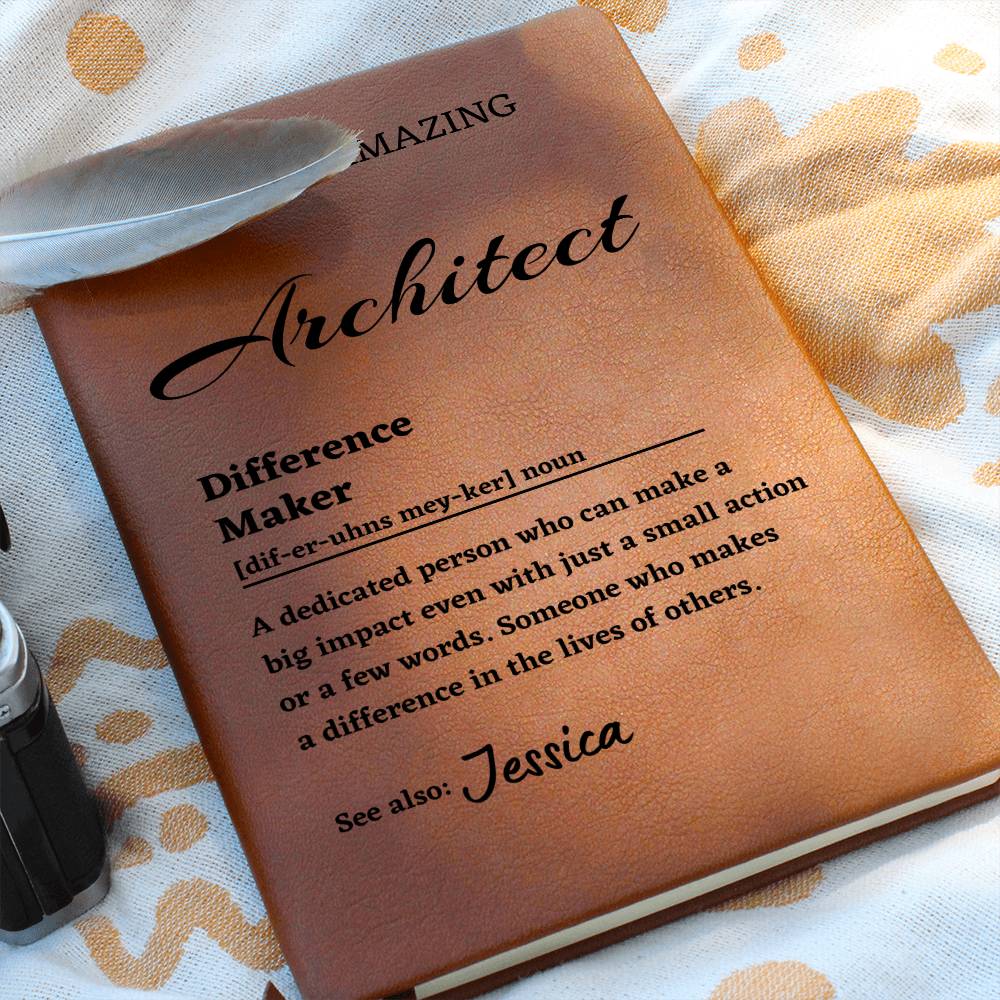 Difference Maker Journal, Architect Gift, Personalized Colleague Friend Mentor Appreciation Gift, Custom Name Leather Journal.
