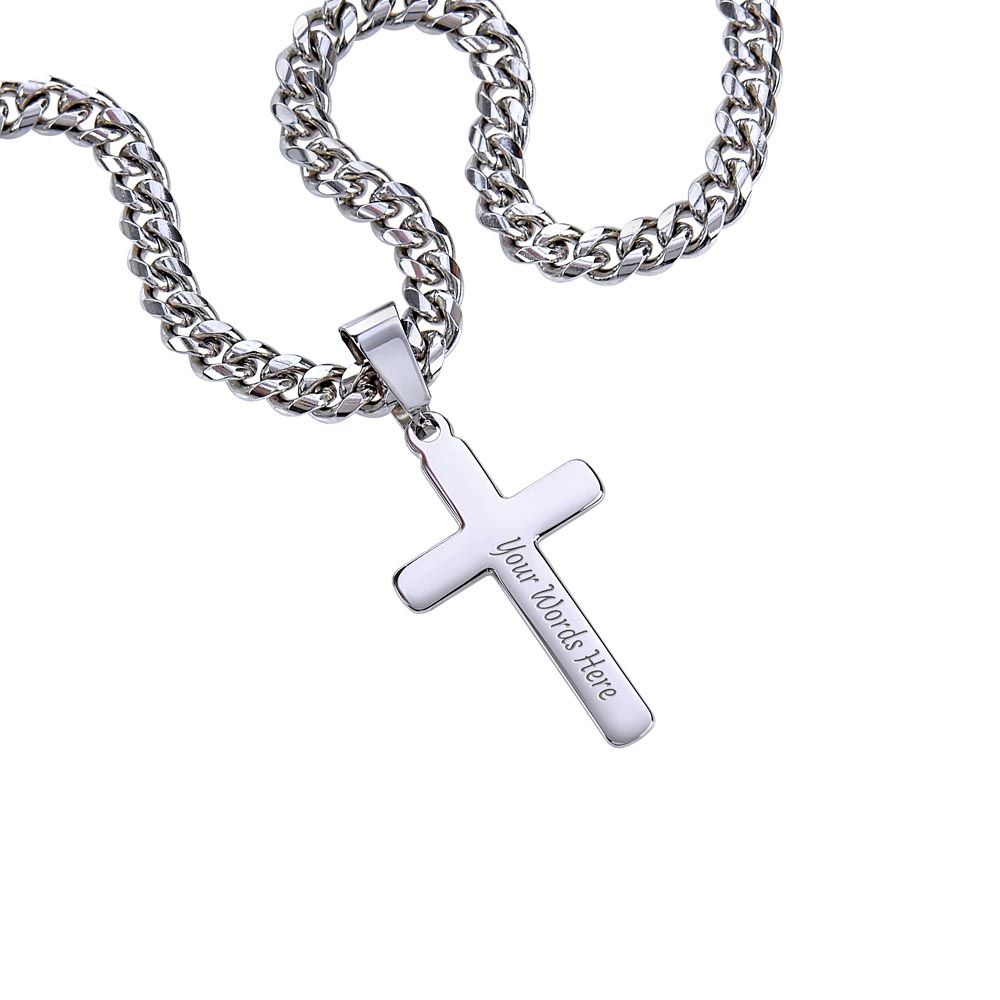 To My Amazing Dad Cuban Chain With Artisan Cross Necklace, Birthday Gift For Dad, Unique Men Jewelry Gift, Daughter To Father Christmas Gift, Gift From Loving Daughter.