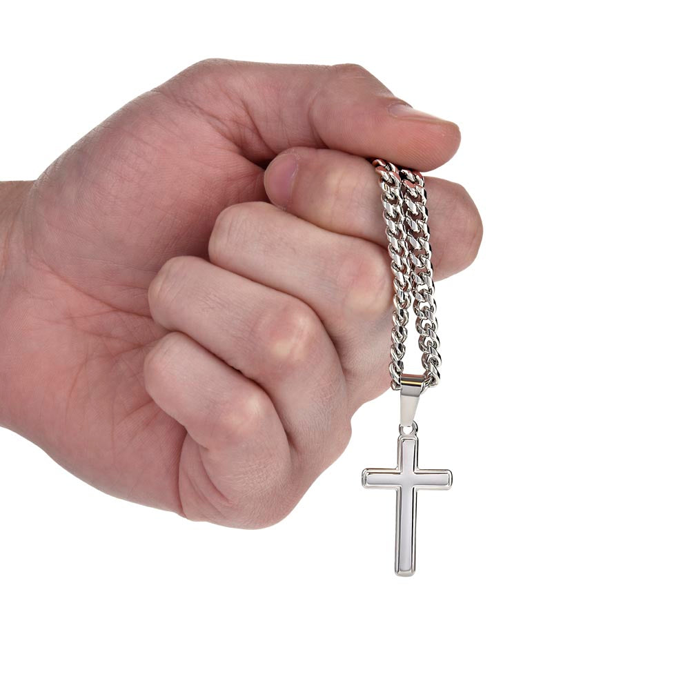 To My Amazing Dad Cuban Chain With Artisan Cross Necklace, Birthday Gift For Dad, Unique Men Jewelry Gift, Son To Father Gift, Christmas Jewelry Gift For Dad.