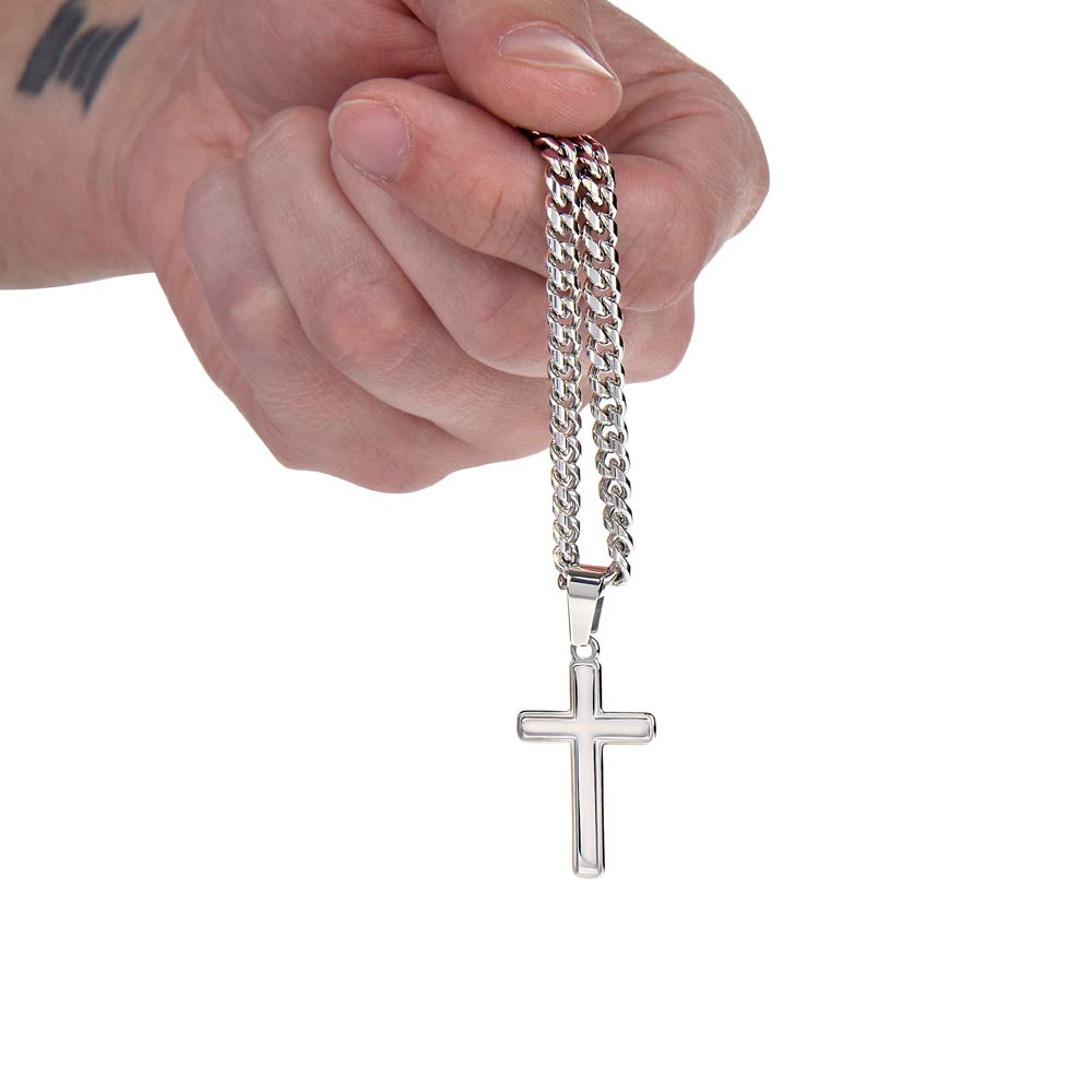 To My Amazing Dad Cuban Chain With Artisan Cross Necklace, Birthday Gift For Dad, Unique Men Jewelry Gift, Daughter To Father Christmas Gift, Gift From Loving Daughter.