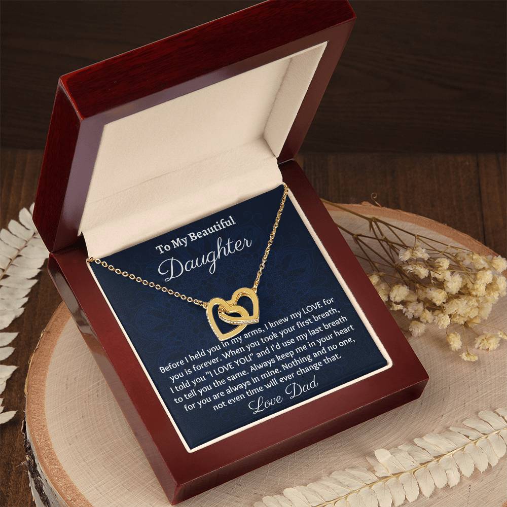 New To My Daughter Interlocking Hearts Necklace, Christmas Gift or Birthday Gift For Daughter From Dad
