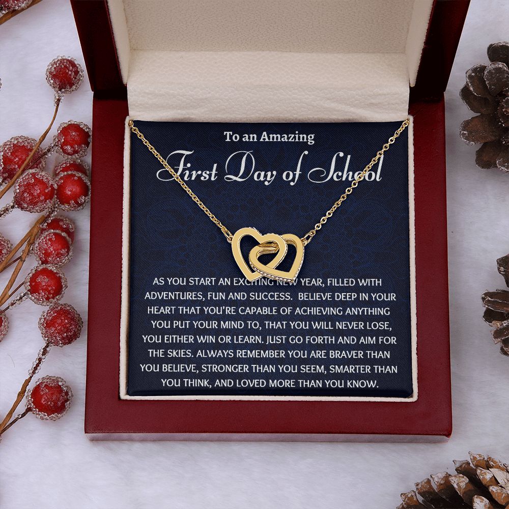 First Day of School Gift, Interlocking Hearts Necklace College Gift, Back to School Gift, Present for 1st day of School, Freshman College Gift, High School, Medical School Student