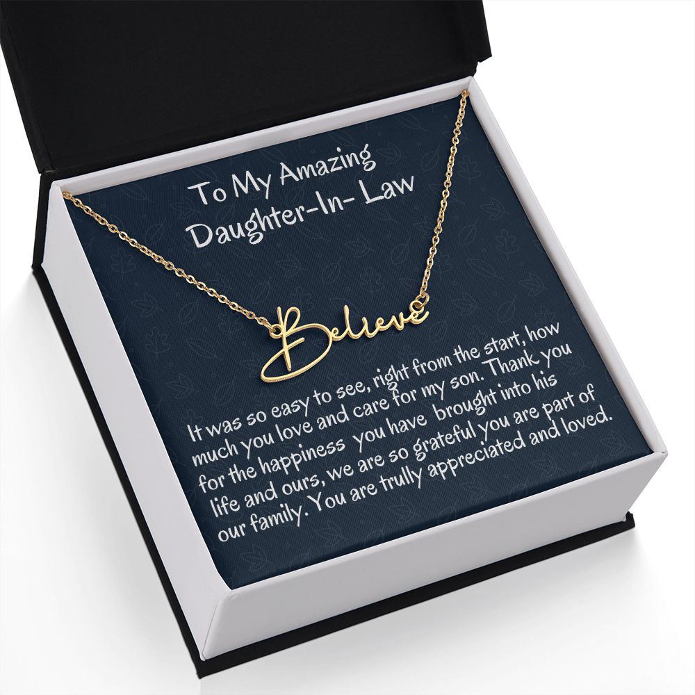 To My Amazing Daughter In Law Signature Style Necklace, Wedding Day Gift, Birthday Jewelry Gift For My Daughter-In-Love, Christmas Gift For Daughter-In-Law, Appreciation Gift.