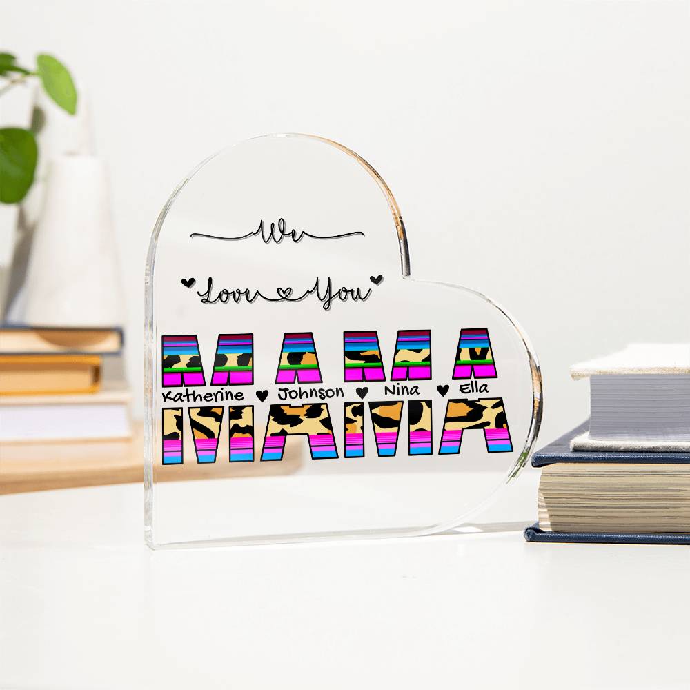 Personalized Heart Acrylic Mom Plaque, Kids custom Names Heart Acrylic