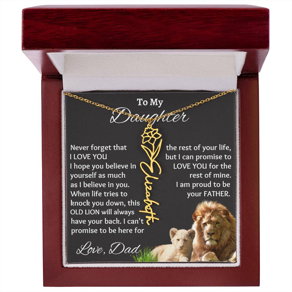 Birthflower Necklace To My Daughter, Personalized Name Necklace, From Dad To Daughter Gift,Customized Necklace Name Daughter Christmas Gift, Birthmonth Flower Necklace