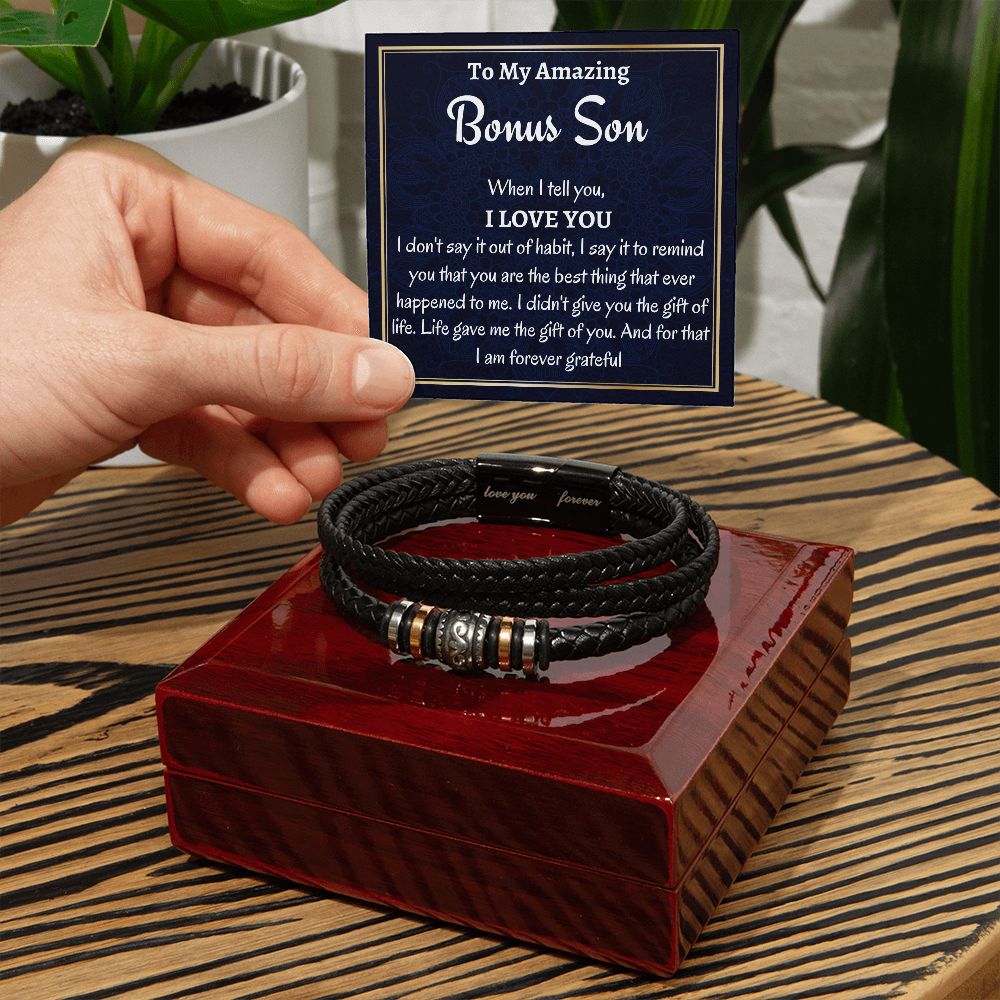 To My Bonus Son Men's Bracelet, Stepson Gift, Bonus Son Birthday Gift, Gift for Bonus Son From Stepdad or Stepmom, Christmas Gift
