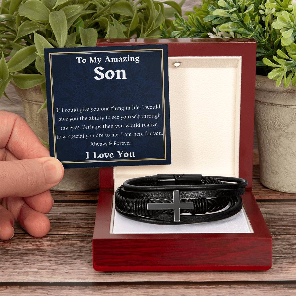 To My Son Bracelet Cross, Birthday or Christmas Gift for Son, Gift from Mom or Dad