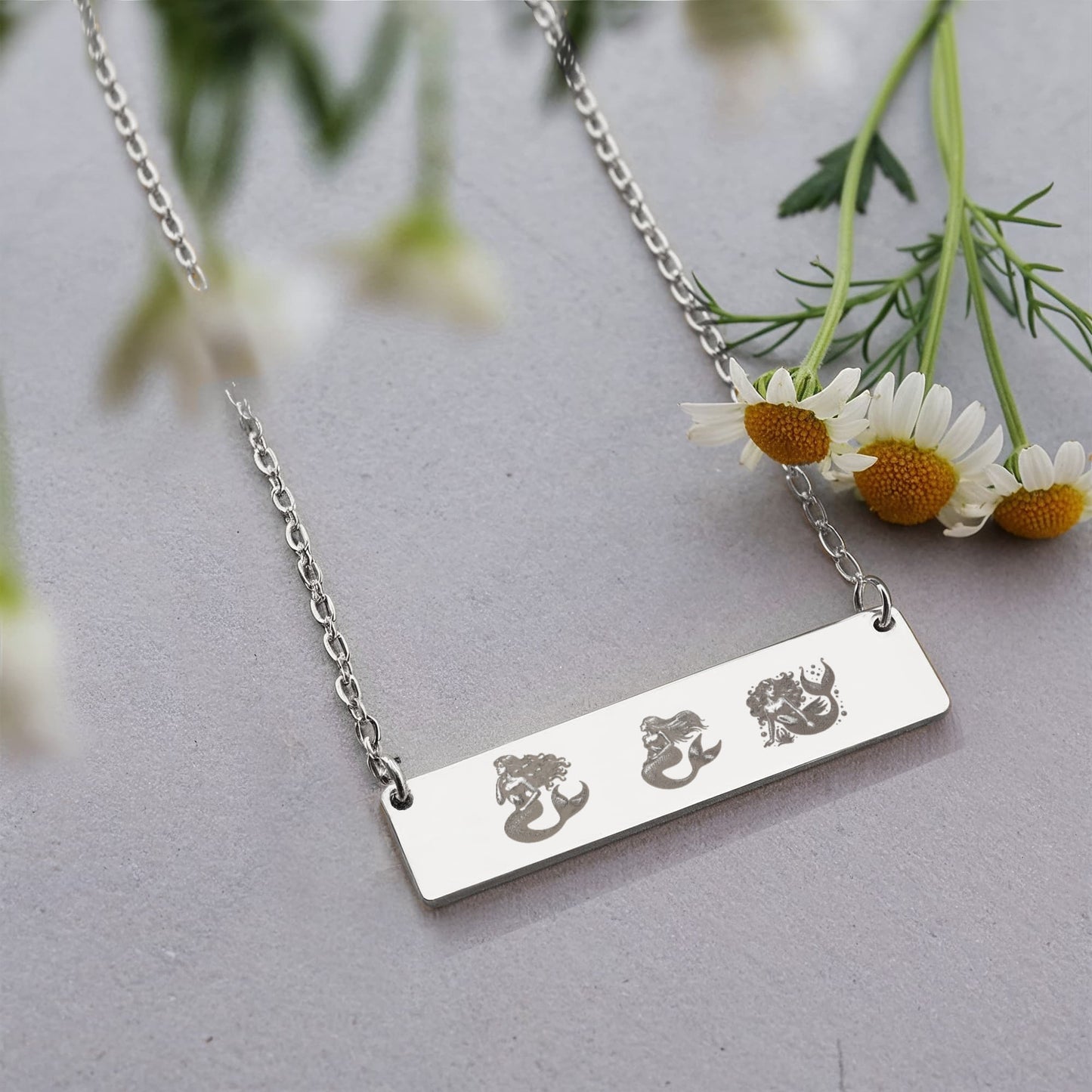Mermaid Mama Necklace, Mermaid Family Jewelry, Birthday Gift for New Mom, Laser Engraved Mermaid Bar Necklace.
