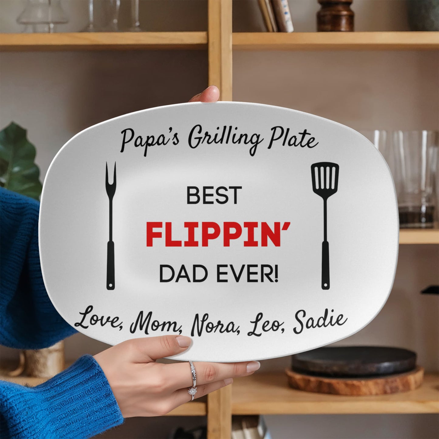 Custom Grilling Plate for Dad Personalized Durable Platter Gift "Best Flippin' Dad Ever" Grill Plate for Dad Gift for Father's Day