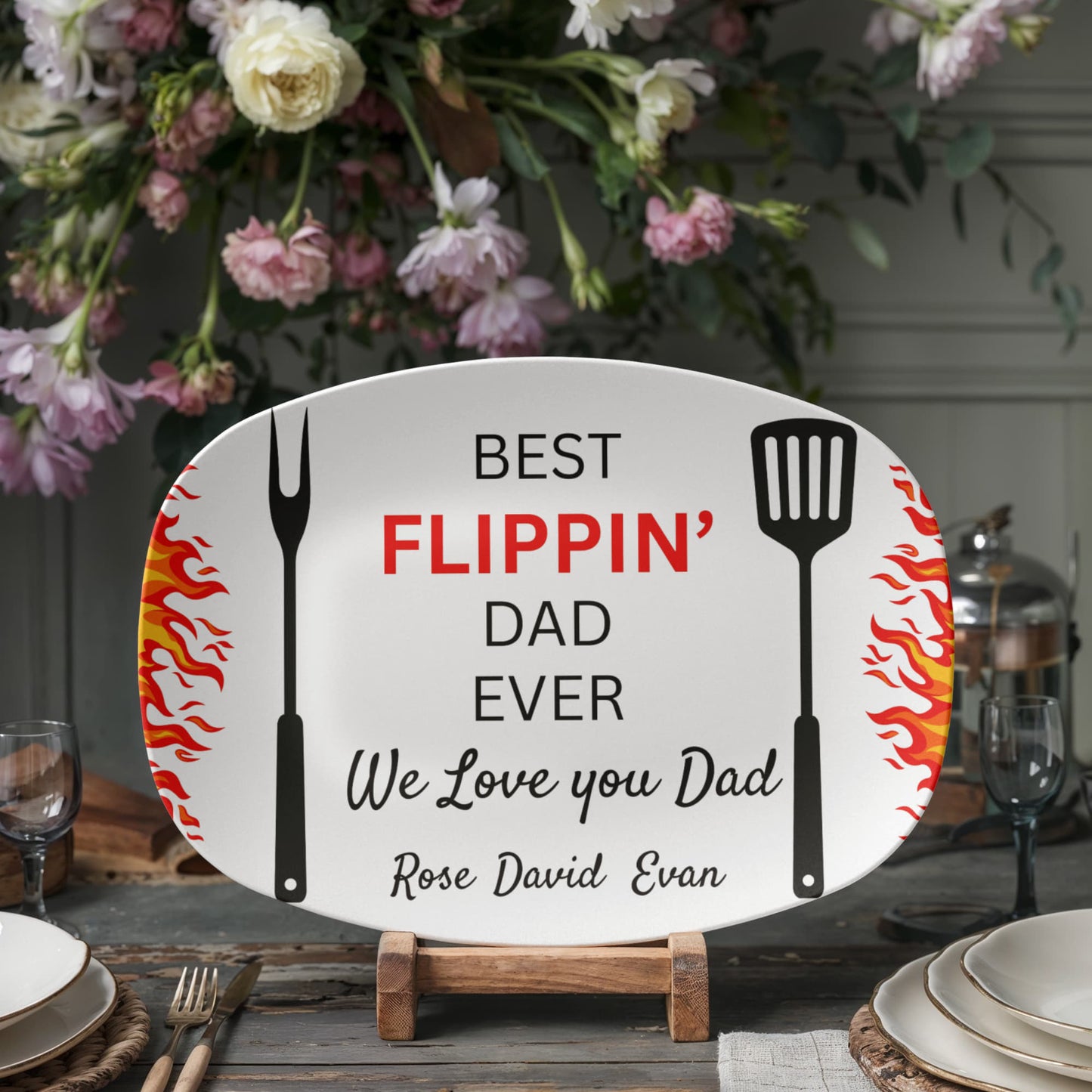 Christmas Gift Idea for Papa Personalized | Custom Grilling Plate Dad | Platter "Best Flippin' Papa Ever" BBQ Birthday Him Father's Day Gift