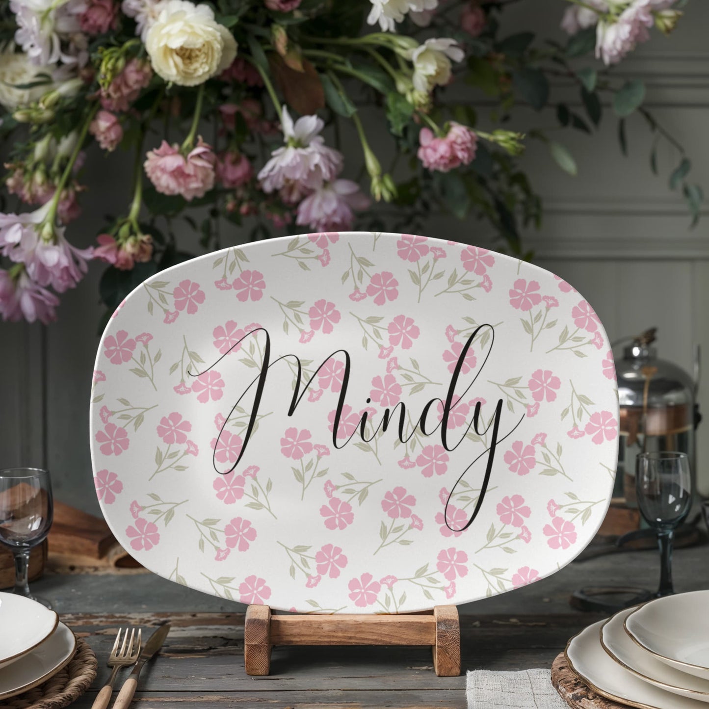 Custom Floral Wreath Personalized Platter | Choose Your Design | Wedding • Shower • Anniversary • Housewarming