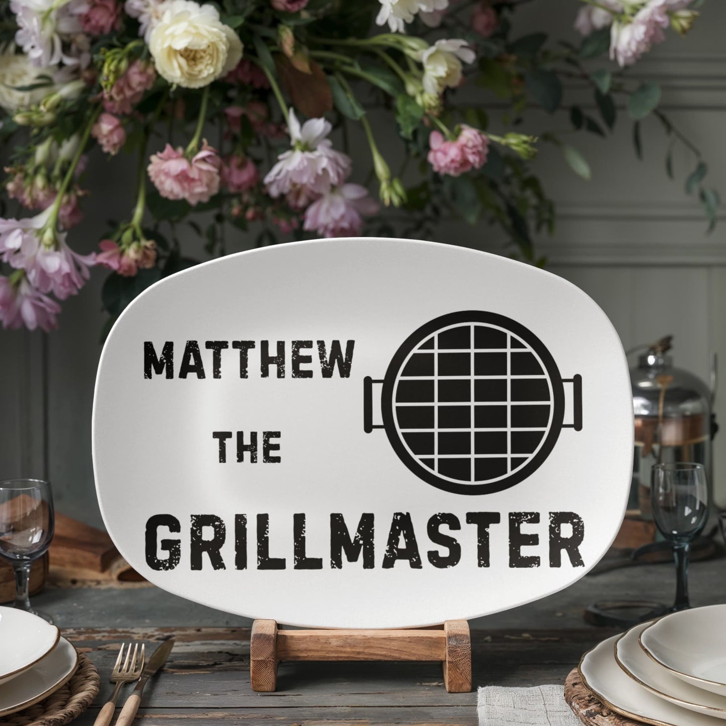 The Grill father BBQ Grilling Personalized Plate, funny unique custom gift for grill bbq master dads, chef dad grilling platter