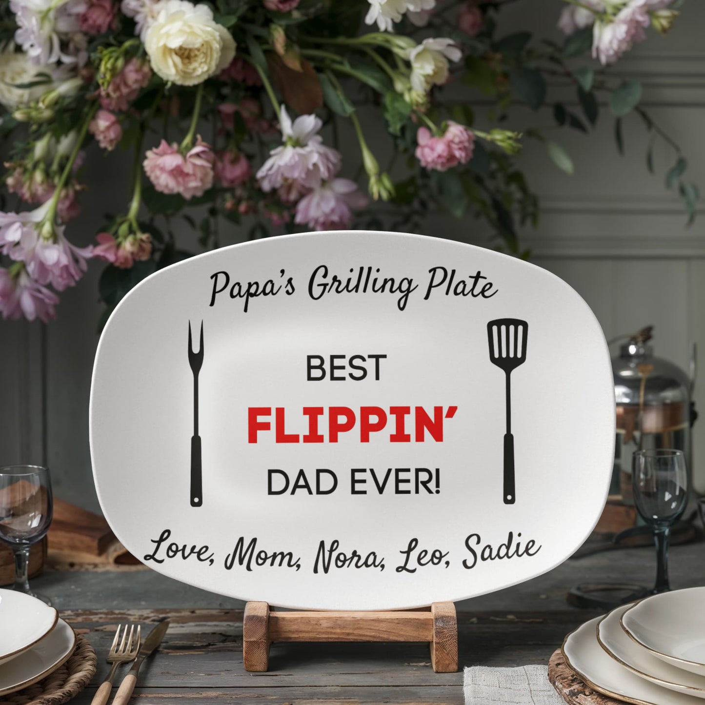 Custom Grilling Plate for Dad Personalized Durable Platter Gift "Best Flippin' Dad Ever" Grill Plate for Dad Gift for Father's Day