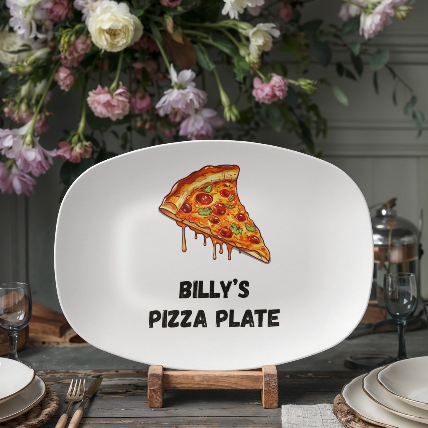 Personalized Pizza Plate, Custom Plate, Add A Custom Name, Personalized Gift For Pizza Lovers, 10" Polymer Dinnerware, Customizable Plates