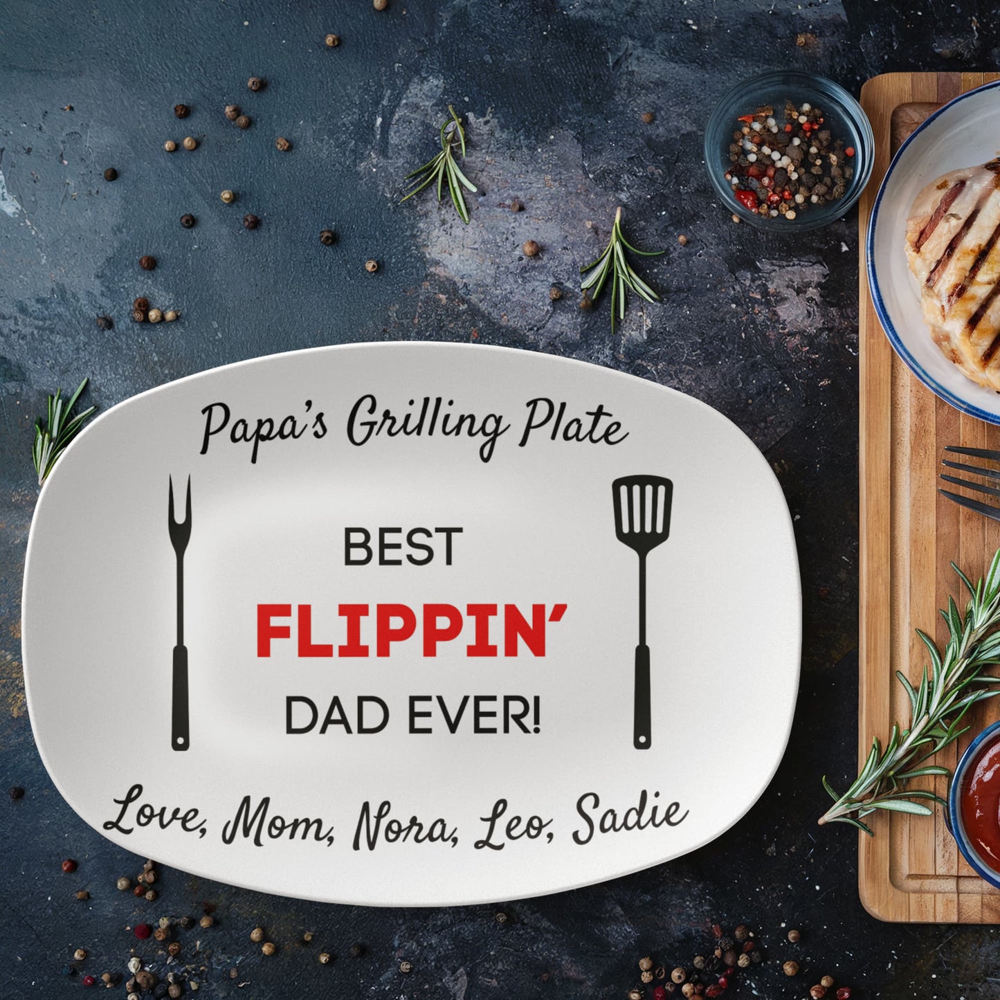 Custom Grilling Plate for Dad Personalized Durable Platter Gift "Best Flippin' Dad Ever" Grill Plate for Dad Gift for Father's Day