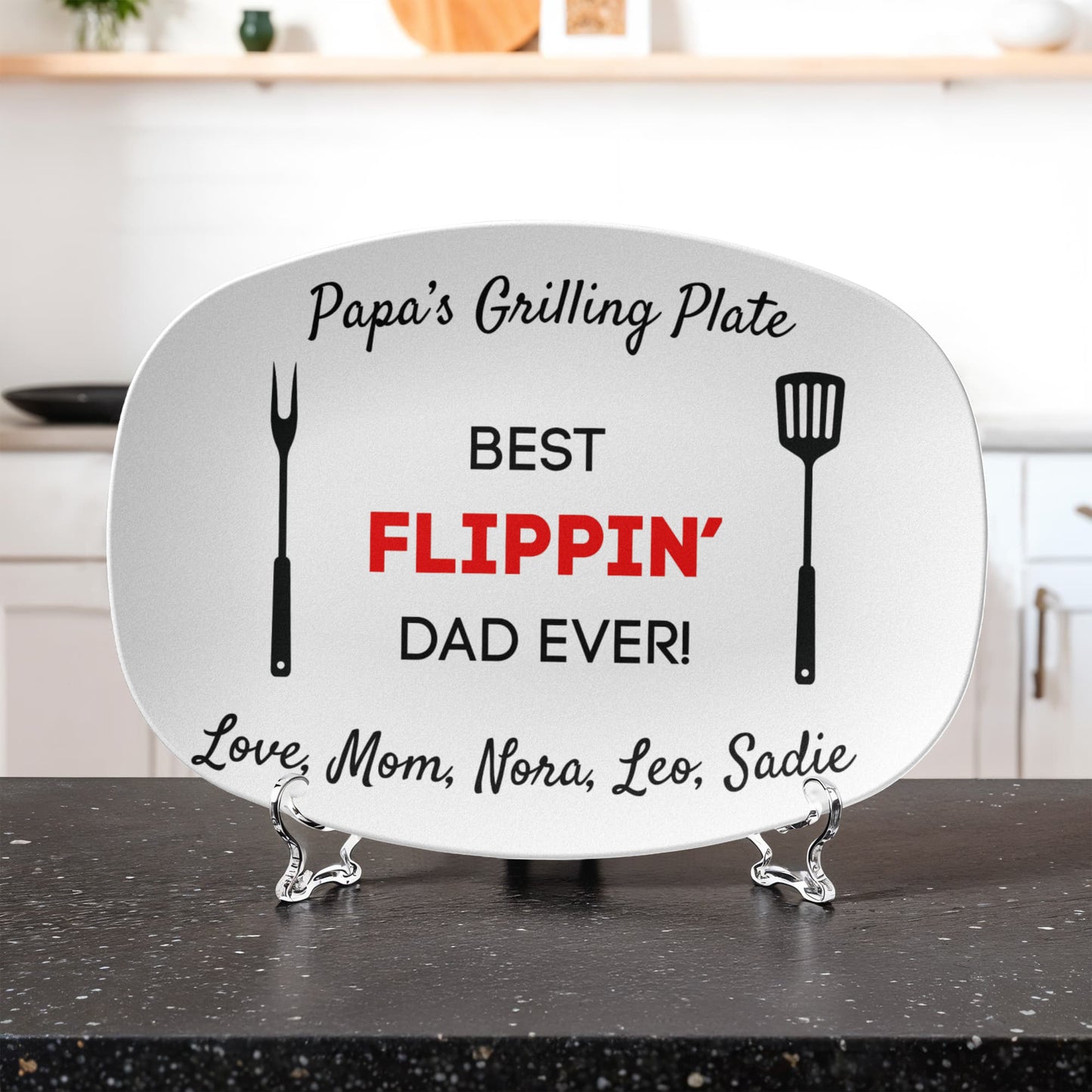 Custom Grilling Plate for Dad Personalized Durable Platter Gift "Best Flippin' Dad Ever" Grill Plate for Dad Gift for Father's Day