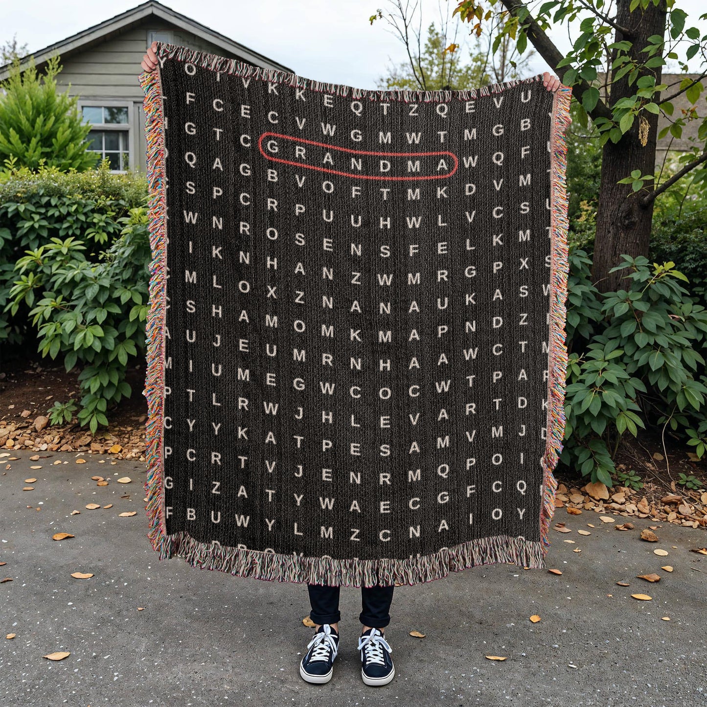 Mom Crossword Woven Blanket Gift, Grandma Grandkids Names Blanket, Hidden Words Blanket