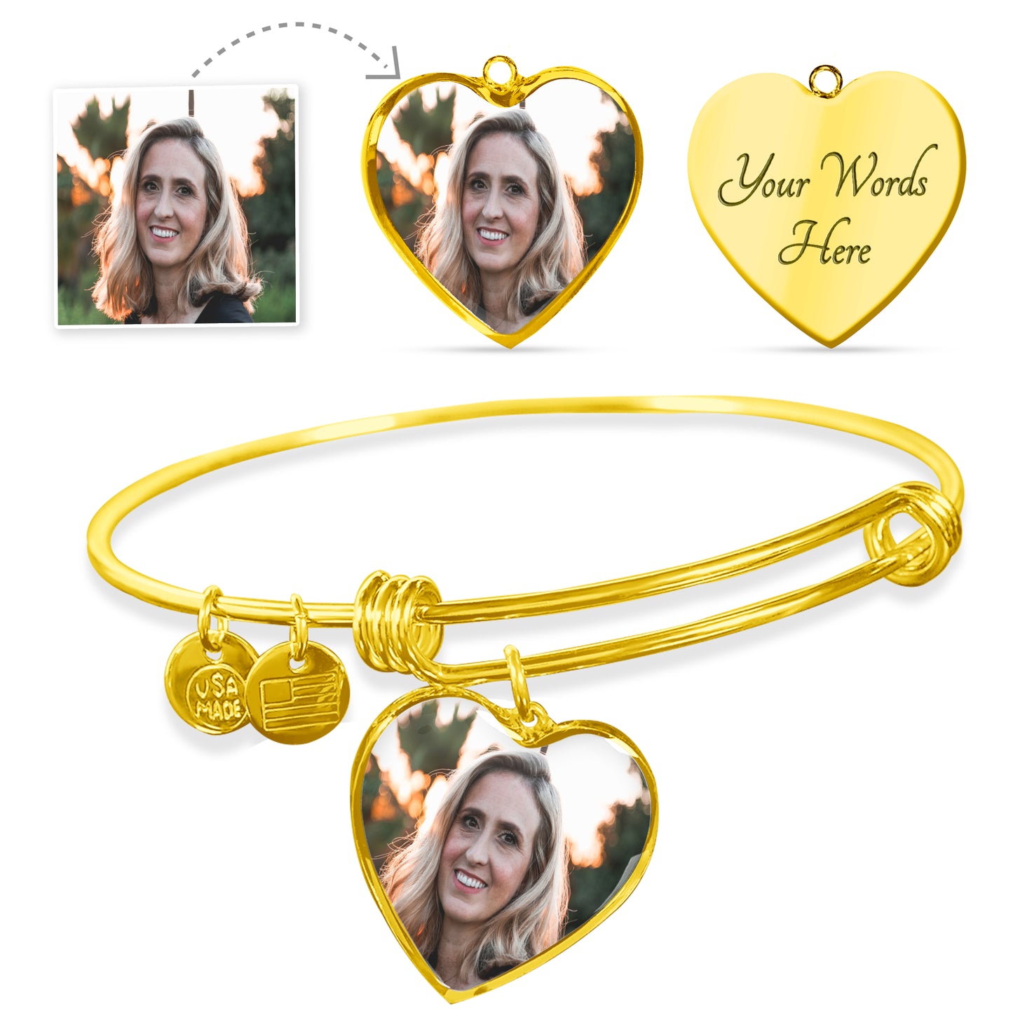 Loss of Loved One Heart Bracelet, Sympathy Picture Bangle, Loss of Father or Mother Gift, Engravable Bangle, Personalized Memorial Gift, Remembrance Bereavement Gift Charm