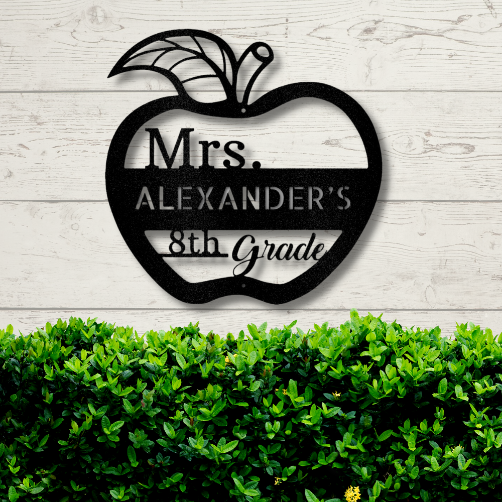 Teacher Personalized Metal Sign, Custom Apple Metal Door Hanger, Classroom Wall Décor, Teacher Appreciation, School Teacher Gift