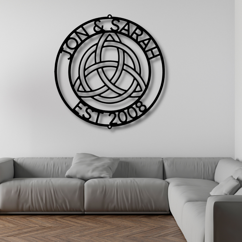 Celtic Knot Custom Metal Wall Sign, Personalized Couple’s Name Metal Wall Art, Last Name Metal Sign, Est Sign, Trinity Knot Custom Name Sign