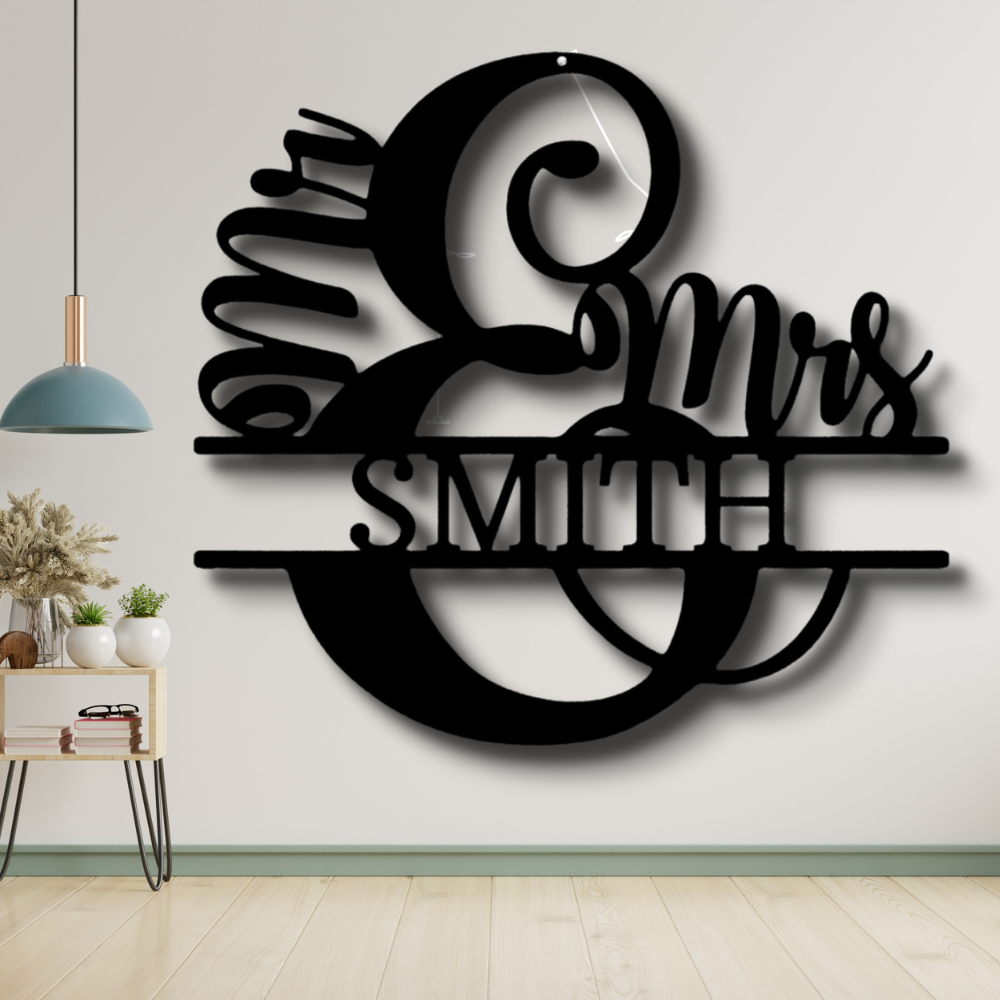 Personalized Mr & Mrs Split Monogram Metal Sign, Custom Couple Name Metal Sign, Housewarming Gift, Wedding Anniversary Gift, Indoor Wall Hanging.
