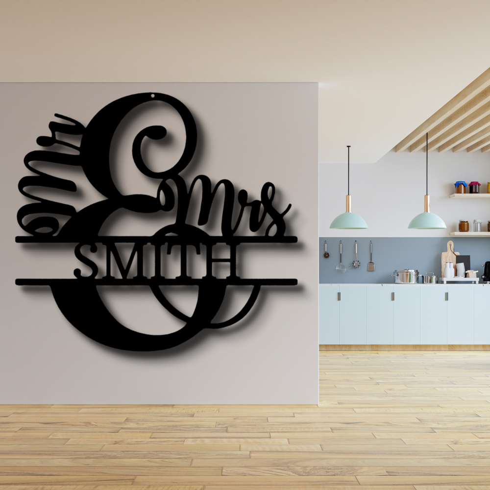 Personalized Mr & Mrs Split Monogram Metal Sign, Custom Couple Name Metal Sign, Housewarming Gift, Wedding Anniversary Gift, Indoor Wall Hanging.