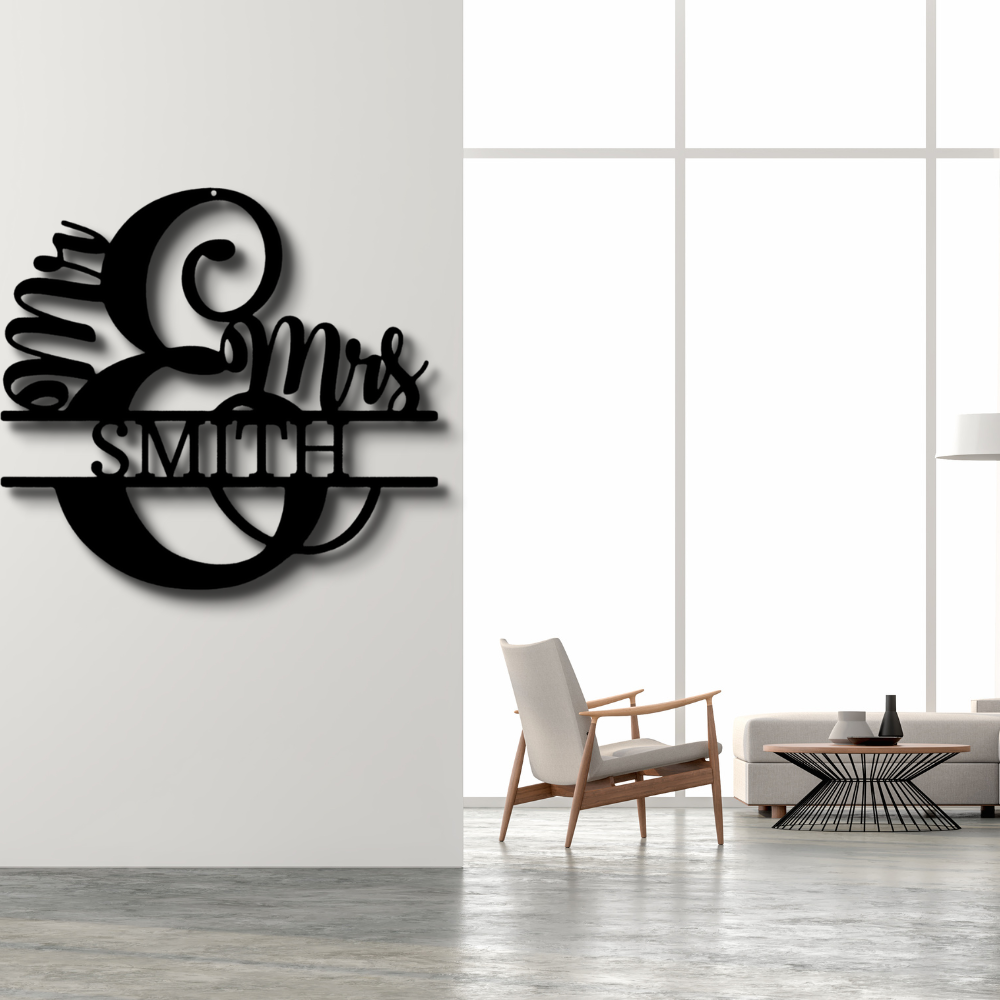 Personalized Mr & Mrs Split Monogram Metal Sign, Custom Couple Name Metal Sign, Housewarming Gift, Wedding Anniversary Gift, Indoor Wall Hanging.