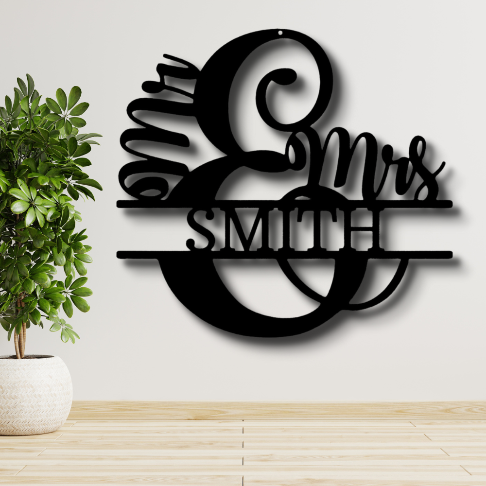 Personalized Mr & Mrs Split Monogram Metal Sign, Custom Couple Name Metal Sign, Housewarming Gift, Wedding Anniversary Gift, Indoor Wall Hanging.