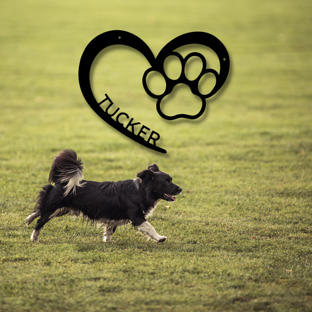 Customized Metal Dog Sign, Paw Print Metal Sign, Dog Name Sign, Puppy Love Paw Décor, Metal Paw Prints Sign