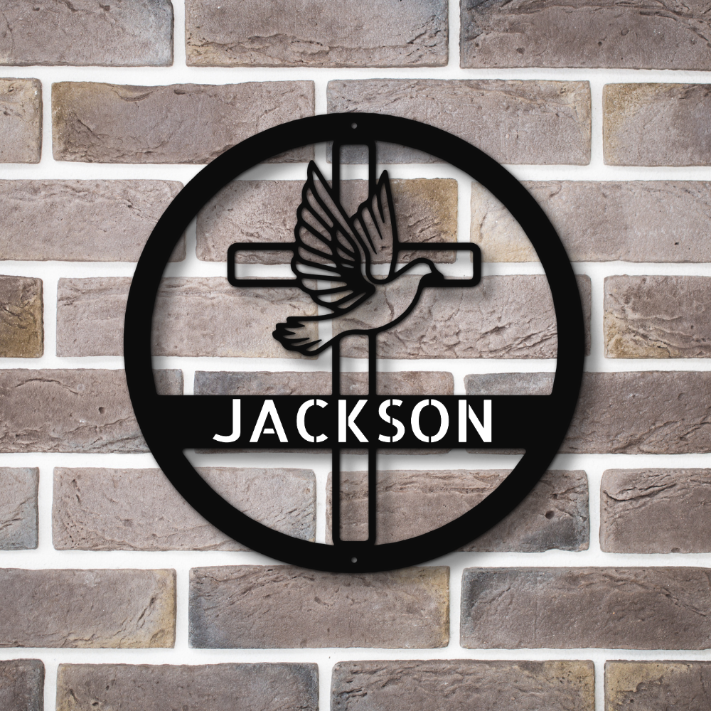 Dove and Cross Monogram - Steel Sign