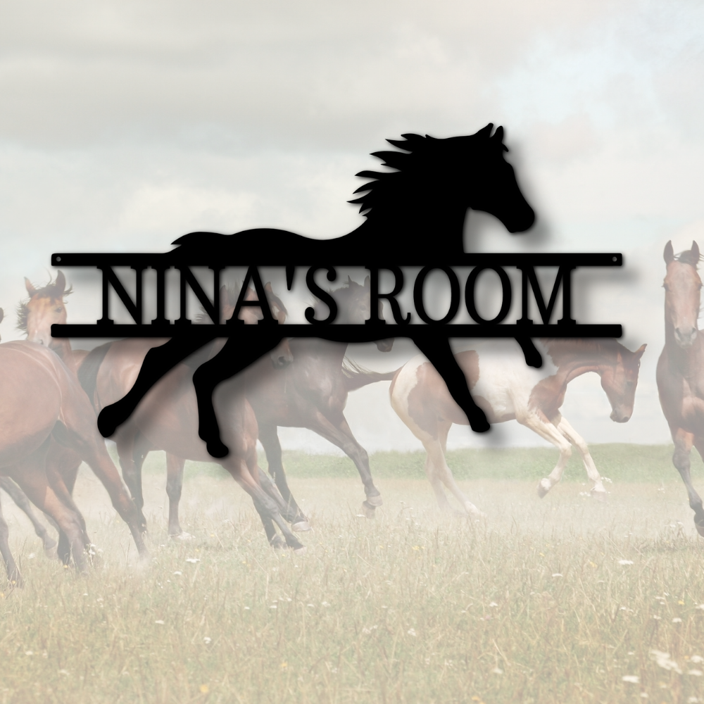 Custom Horse Metal Sign, Kid’s Room Décor, Farmhouse decor, Pony Lover Gift, Horse Farm Signs, Indoor Outdoor décor, Personalized Name Horse Metal Sign