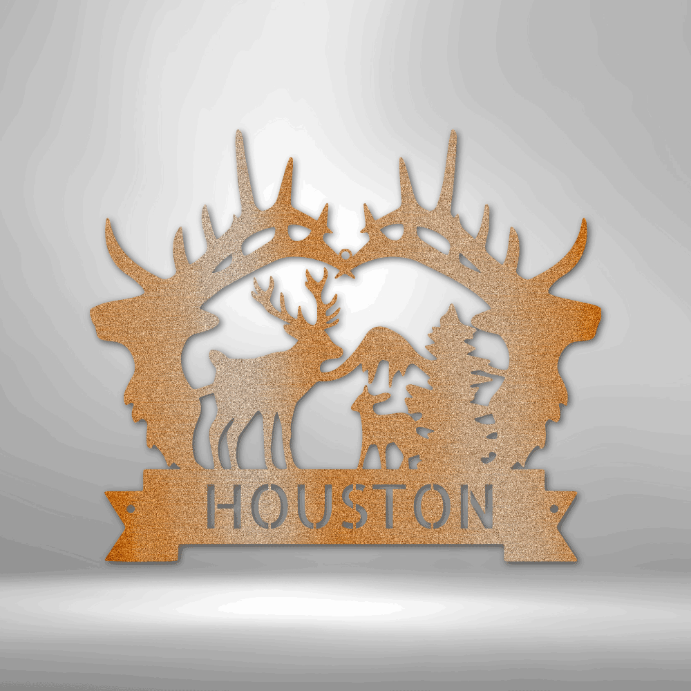 Custom Big Antler Monogram, Family Name Plaque, Cabin Metal Sign, Mountain Wedding Wall Art, Indoor Outdoor Sign, Deer Metal Sign