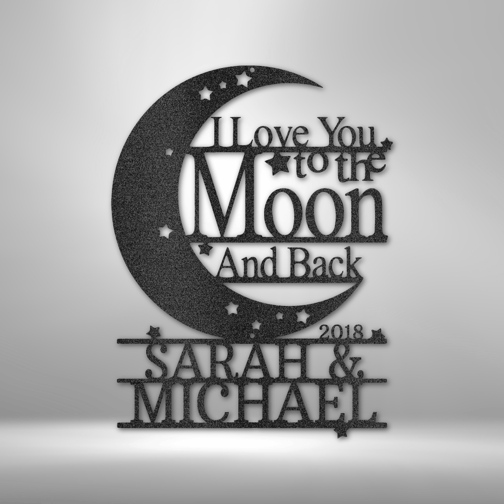Personalized I Love You to the Moon and Back Sign, Wedding Anniversary Gift, Custom Metal Wall Décor, Bedroom Décor, Custom Monogram Steel Sign