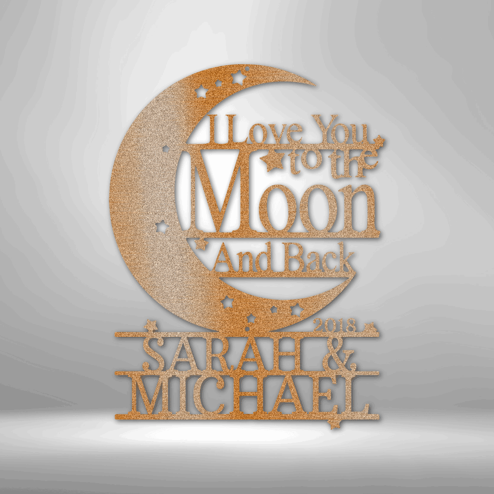 Personalized I Love You to the Moon and Back Sign, Wedding Anniversary Gift, Custom Metal Wall Décor, Bedroom Décor, Custom Monogram Steel Sign