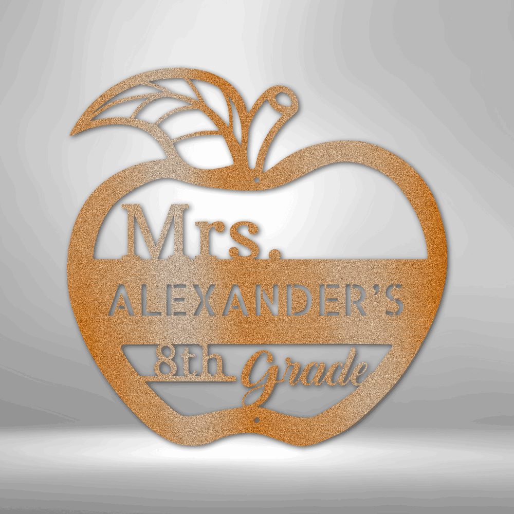 Teacher Personalized Metal Sign, Custom Apple Metal Door Hanger, Classroom Wall Décor, Teacher Appreciation, School Teacher Gift