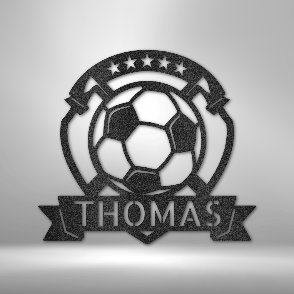 Soccer Plaque Metal Sign With Name Home Decor, Personalized Soccer Plaque Wall Art Hanging, Indoor Decor, Living Room Wall Art, Birthday Gift For Soccer Loving Son.
