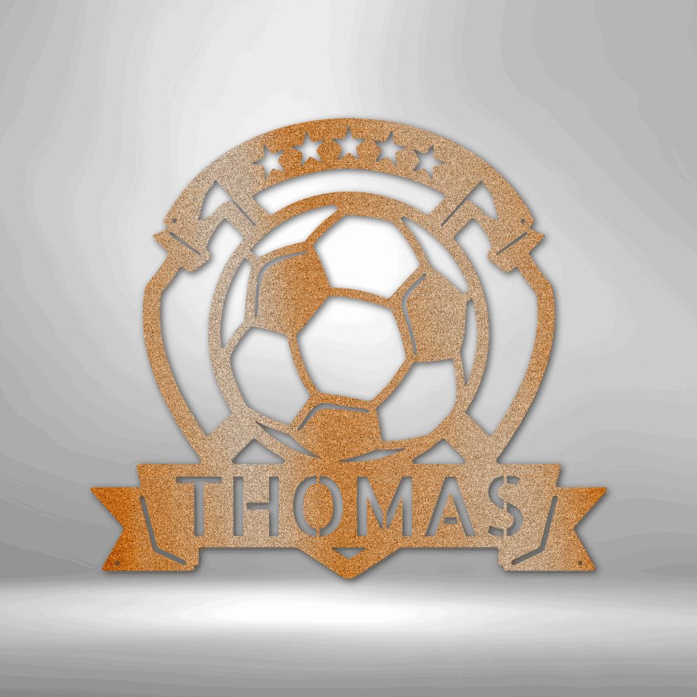 Soccer Plaque Metal Sign With Name Home Decor, Personalized Soccer Plaque Wall Art Hanging, Indoor Decor, Living Room Wall Art, Birthday Gift For Soccer Loving Son.