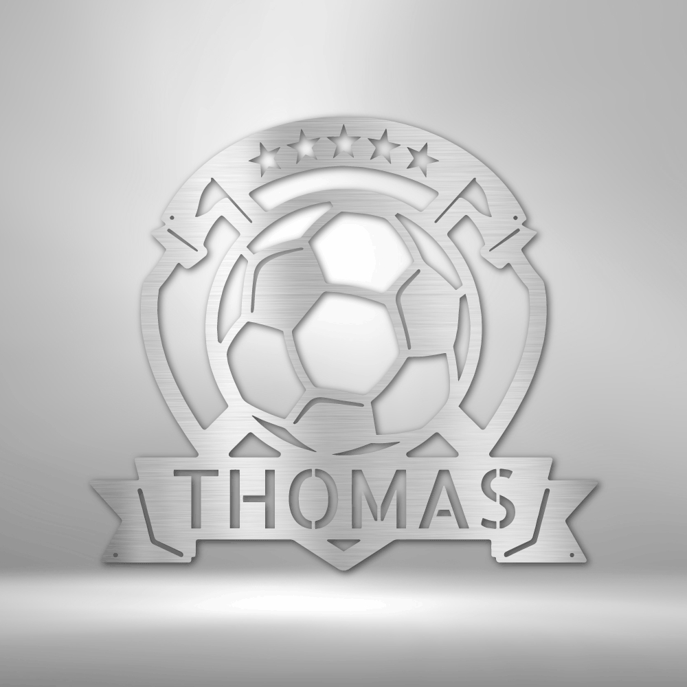 Soccer Plaque Metal Sign With Name Home Decor, Personalized Soccer Plaque Wall Art Hanging, Indoor Decor, Living Room Wall Art, Birthday Gift For Soccer Loving Son.