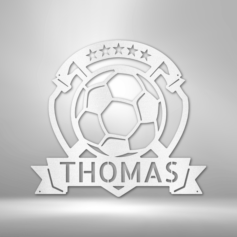 Soccer Plaque Metal Sign With Name Home Decor, Personalized Soccer Plaque Wall Art Hanging, Indoor Decor, Living Room Wall Art, Birthday Gift For Soccer Loving Son.