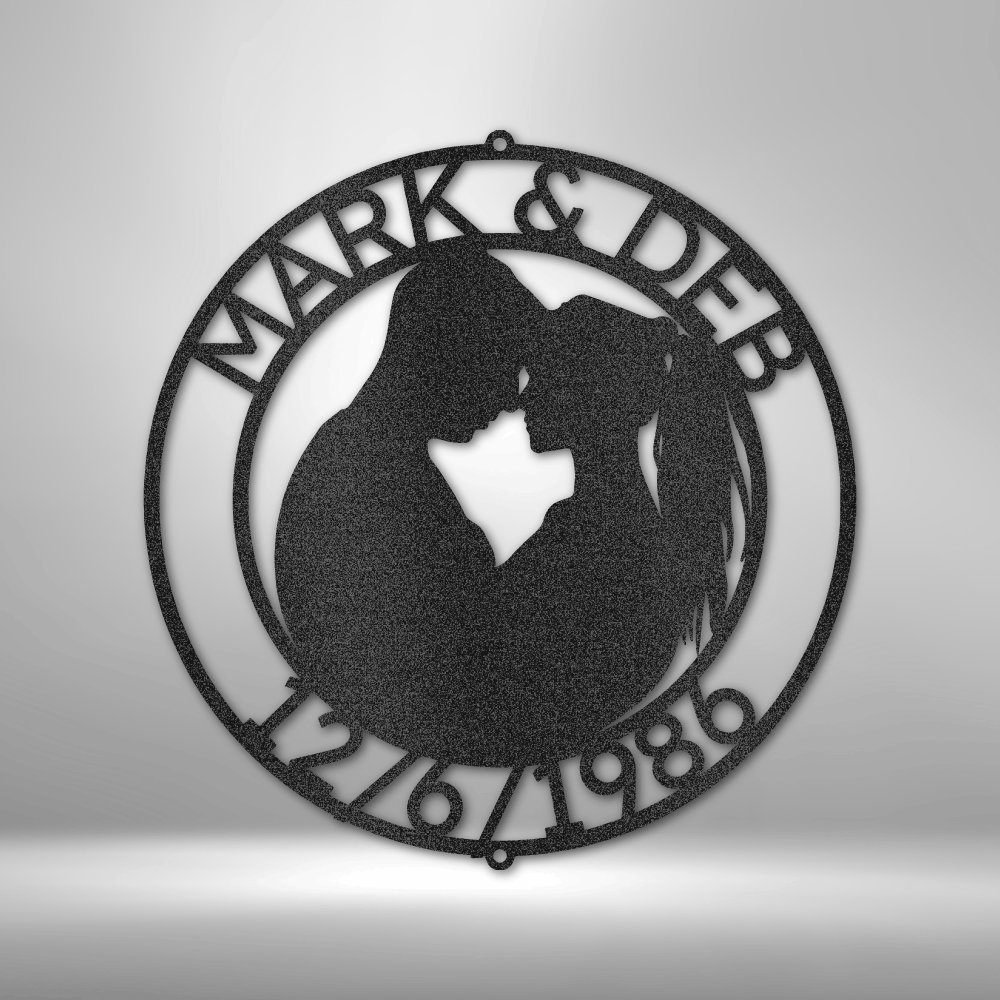 Personalized Couple Silhouette Metal Sign, Love birds Wall Art, Name Metal plaque, Wedding Gift for Newlyweds, Living room Decor.