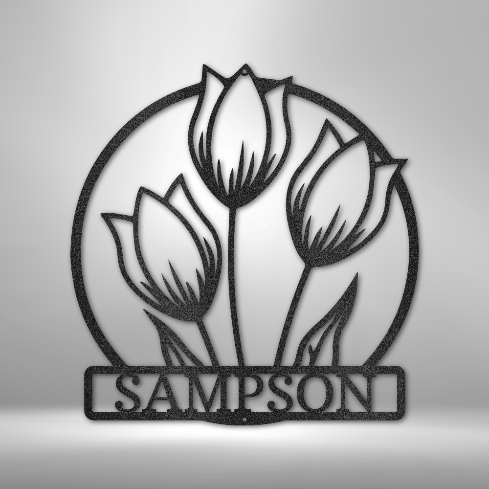 Personalized Tulip Flower Last Name Metal Art, Floral Name Sign, Indoor Wall Hanging, Family Name Metal Sign, Gift For Her, Metal Flower Décor