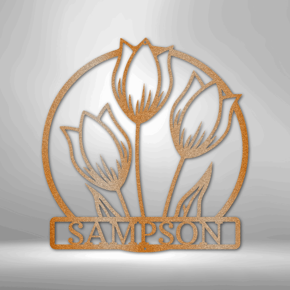 Personalized Tulip Flower Last Name Metal Art, Floral Name Sign, Indoor Wall Hanging, Family Name Metal Sign, Gift For Her, Metal Flower Décor